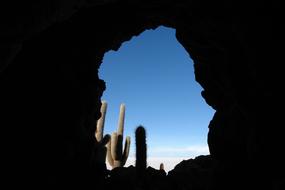 view from the cave to the blue sky