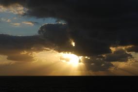 sunshine in the clouds by the sea evening