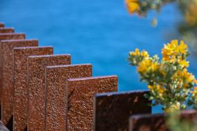iron fence on a blue background