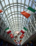 different flags on a glass roof background