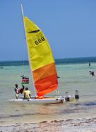 man next to a colored sail