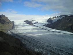Glacier on rocky mountains, iceland