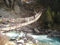 photo of a suspension bridge in the mountains in Nepal