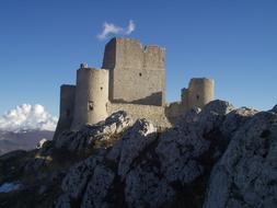 beautiful Castle Ruin on rock, italy, l'aquila