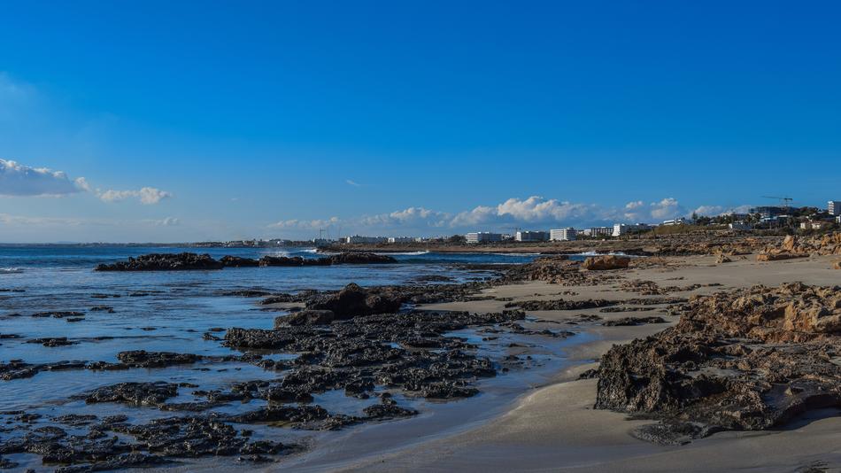 stone beach with sea