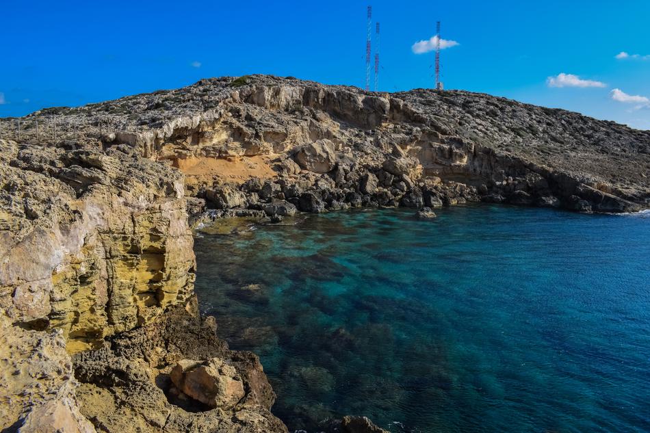 antennas on rock at sea, Cyprus, Cavo Greco