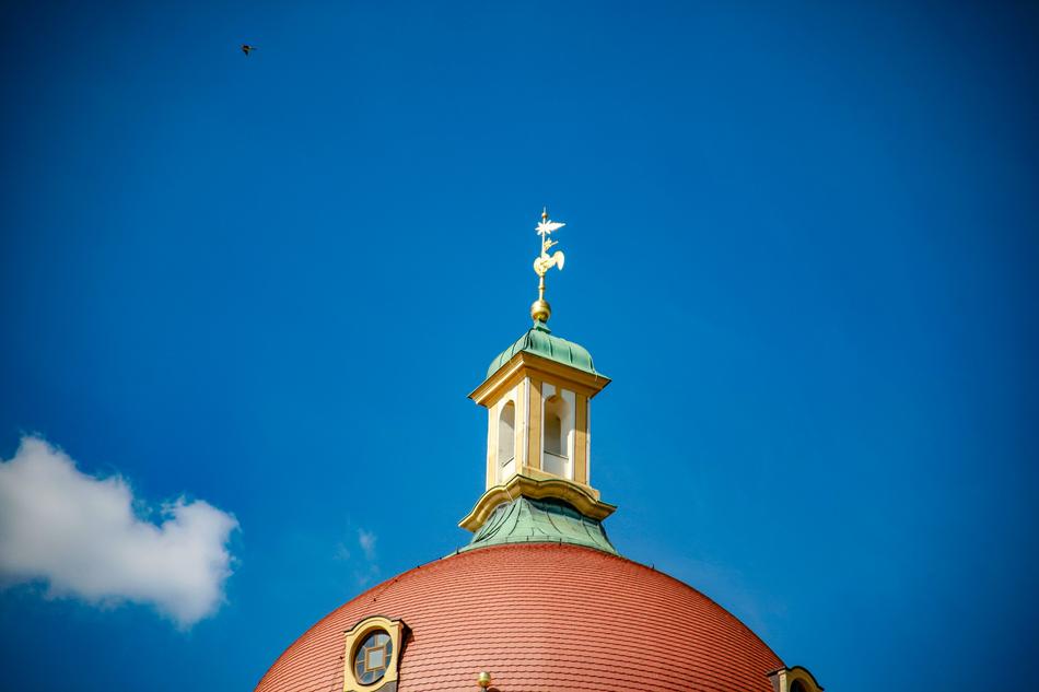 The architectural roof of the church