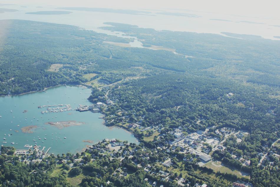 beautiful lake by the city from above the landscape