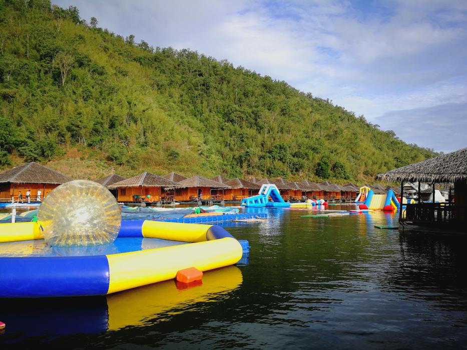 water park with mountains and trees