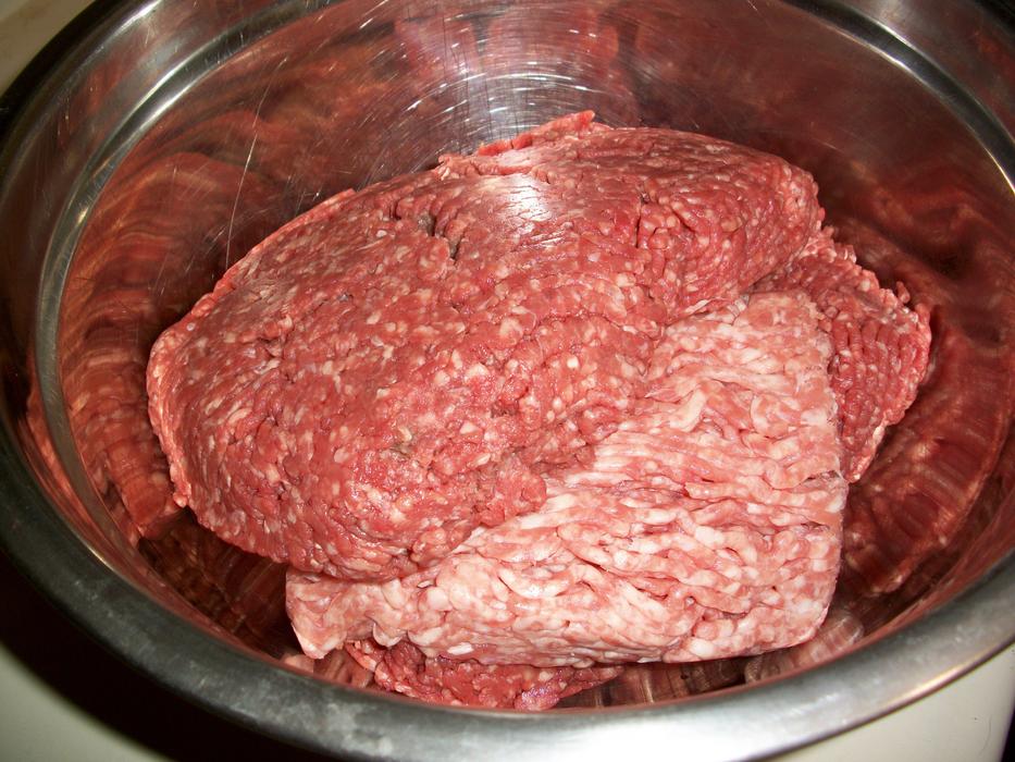 Ground raw meat, mince in bowl