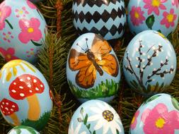 Easter eggs with colorful illustrations