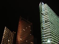 city skyscrapers at night lighting