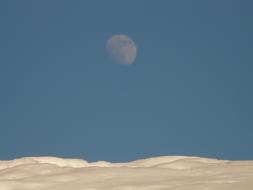 Moon above Snow at dusk, Wintry mood, landscape