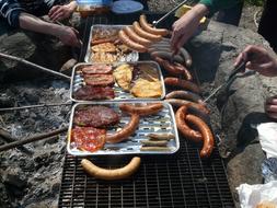 people cooking Barbecue on Fireplace