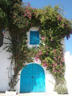 blue doors and window shutters on a building in Tunisia