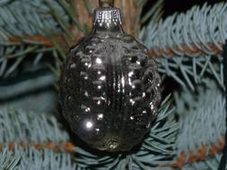 christmas decoration on blue pine tree close up