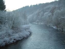 wupper river in frosty day, Germany