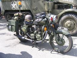 vintage military truck and vintage military motorcycle