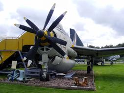 plane with double nose propeller in open air museum