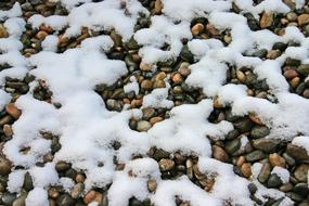 pebbles covered with Snow
