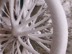 snow covered bicycle wheel