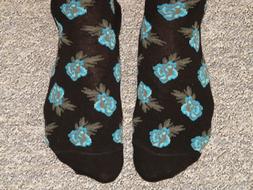 Socks Feet Black blue flowers