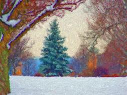 oil painting beautiful winter forest