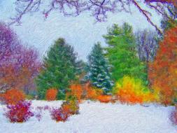 Trees Snow Painting drawing