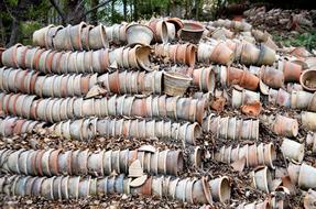 old broken Clay Pots in big pile