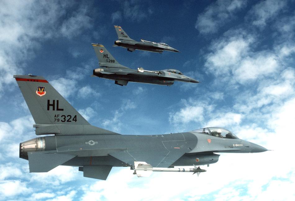 three us army Fighter Jets in sky