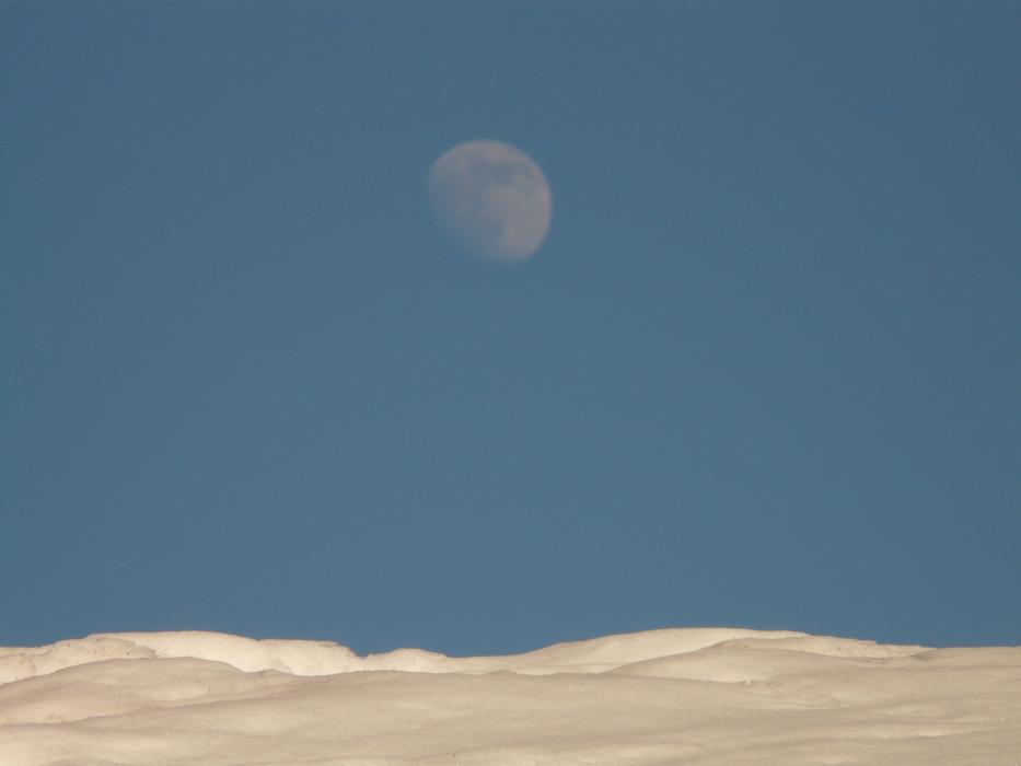 Moon above Snow at dusk, Wintry mood, landscape