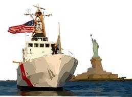 ship sailing statue liberty drawing