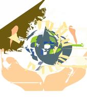 drawn hands holding Earth