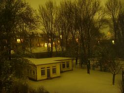 park in winter at dusk