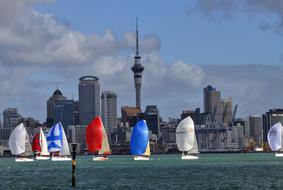 Sailing Boats on water in city