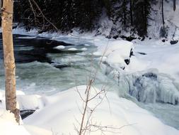 ice river in the forest in winter