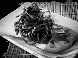 Black And White photo of Pesto Pasta