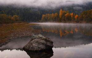 Autumn Lake and stone