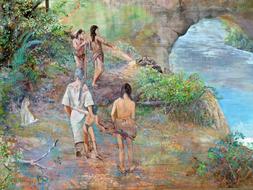 Artwork Painting Bridge and people drawing
