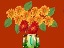 red and yellow flowers bouquet in Jewel Vase, artwork