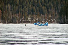 Landing Floatplane on Ice at Winter