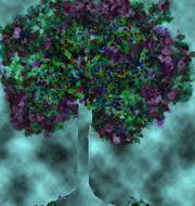 abstract purple green tree in the dark