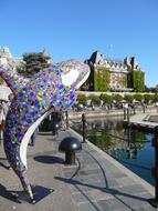 modern Art object, colorful Whale at pond, canada, British columbia, Victoria