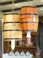hanging Barrels with Mustard and Ketchup