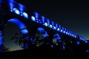 Pont Du Gard France blue light