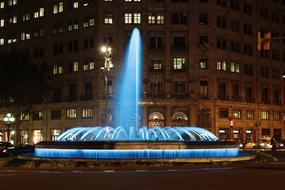 illuminated fountain on Passeig De Gracia at night, spain, Barcelona