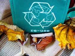 Recycling symbol on green bag