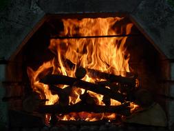 burning wood in the fireplace
