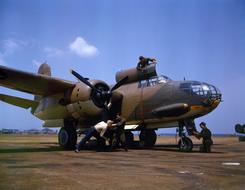 Close-up of the battle bomber aircraft from 1942, on the field in Langley, Virginia, USA