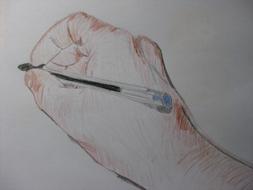 Colorful and beautiful drawing of a hand, with the pen